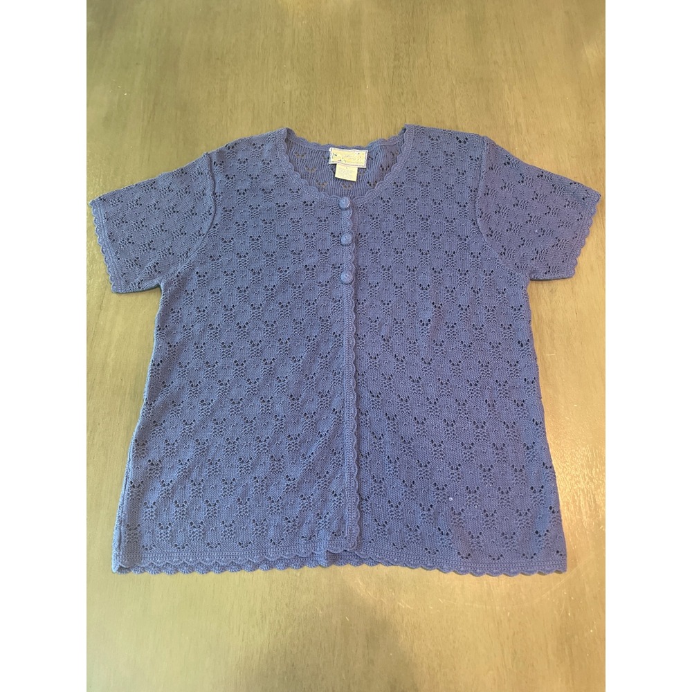 April Cornell Women's Blue Open Knit Short Sleeve Cardigan Sweater 2 Small Pulls